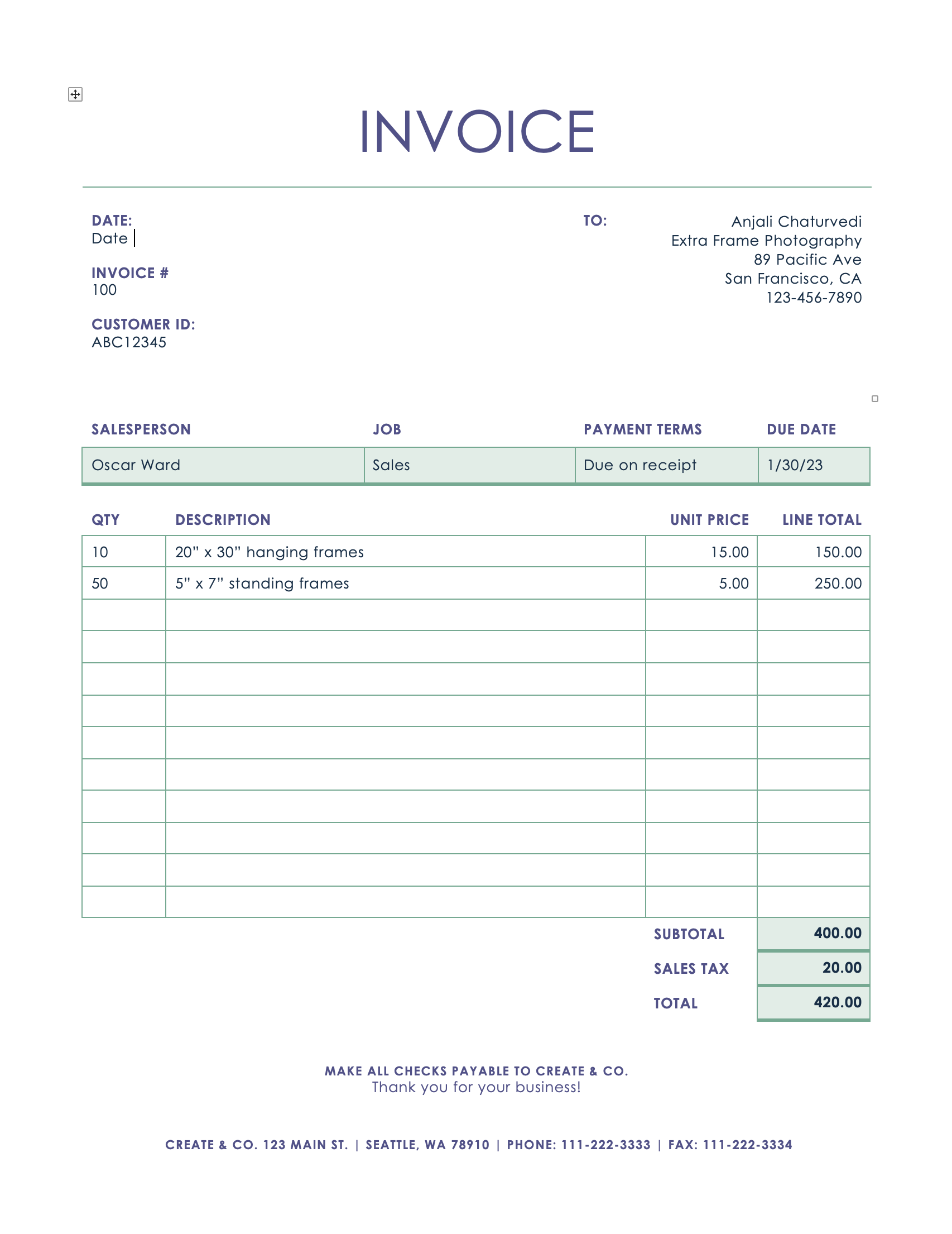Fine Lines Invoice Invoice Template Preview